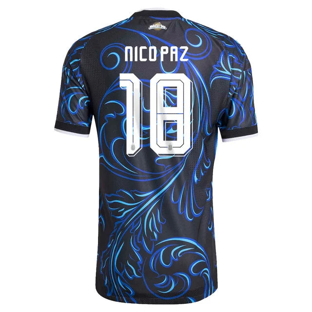 2026 World Cup Nico Pazr Argentina Soccer Jersey Player Version Match Version - No. 18 Home White & Blue and Away Black & Blue