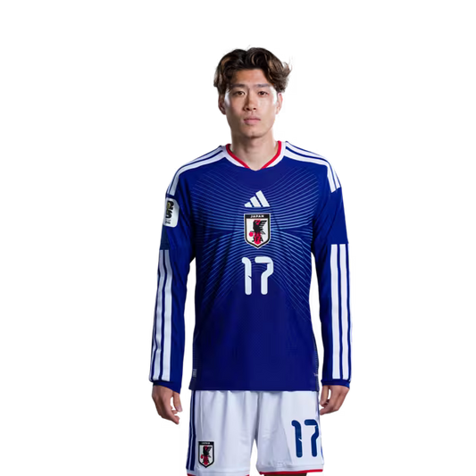 Japan National Football Team 2026 World Cup Jersey (Player Version/Match Kit) — Midfielders: No. 15 Daichi Kamada, No. 17 Yuito Suzuki, No. 24 Kaishu Sano/サッカー日本代表 2026年ワールドカップ用ユニフォーム(選手仕様/マッチモデル) — MF:No.15 鎌田大地、No.17 鈴木唯人、No.24 佐野海舟