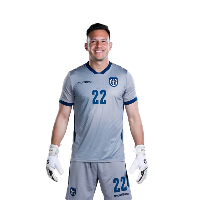 Camiseta de la Selección Nacional de Fútbol de Ecuador para el Mundial 2026 (Versión de jugador/Versión de partido) — Porteros: N.° 1 Hernán Galíndez, N.° 12 Moisés Ramírez, N.° 22 Gonzalo Valle