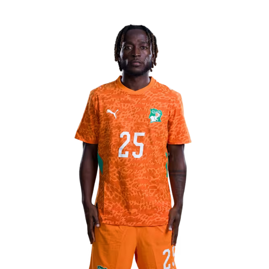 Côte d'Ivoire National Team 2026 World Cup Jersey (Player/Match Version) — Midfielders: No. 18 Ibrahim Sangaré, No. 25 Parfait Guiagon, No. 26 Christ Inao Oulai/ Milieux de terrain : n° 18 Ibrahim Sangaré, n° 25 Parfait Guiagon, n° 26 Christ Inao Oulai