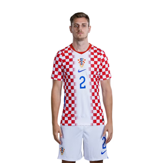 Croatia National Football Team 2026 World Cup Jersey (Player Version/Match Version) — Defenders: No. 2 Josip Stanišić, No. 3 Marin Pongračić, No. 4 Joško Gvardiol / Obrambeni igrači: Br. 2 Josip STANIŠIĆ, Br. 3 Marin PONGRAČIĆ, Br. 4 Joško GVARDIOL
