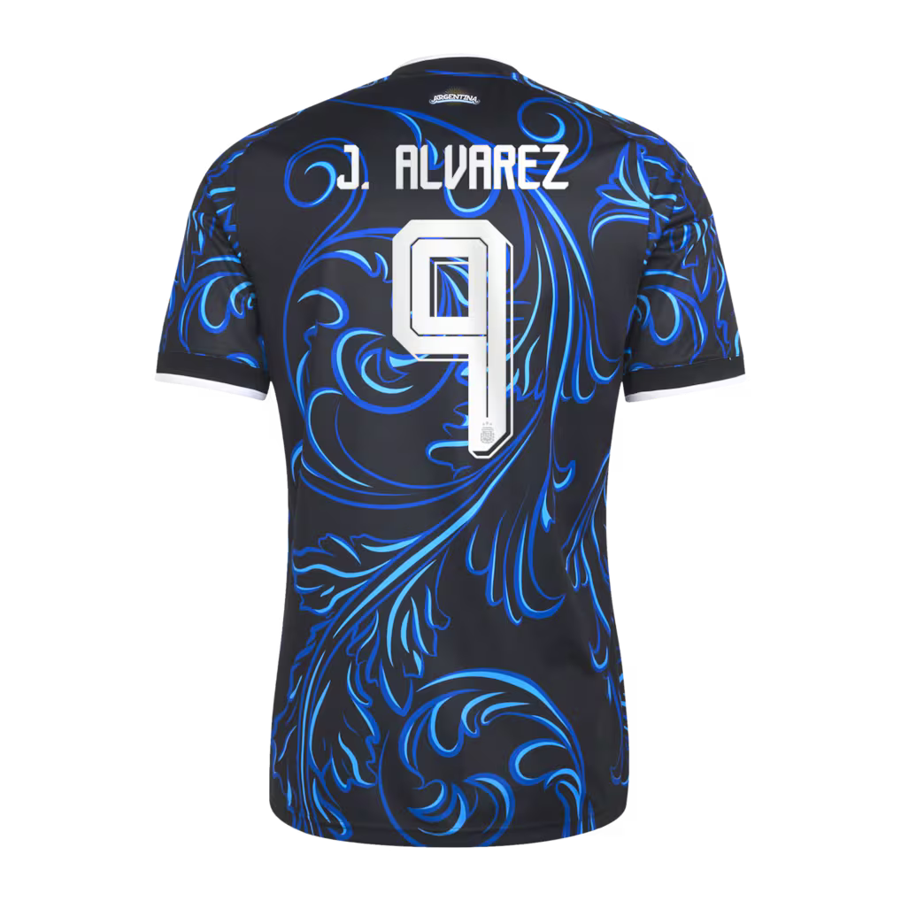 2026 World Cup J. Alvarez Argentina Soccer Jersey Player Version Match Version - No. 9 Home White & Blue and Away Black & Blue