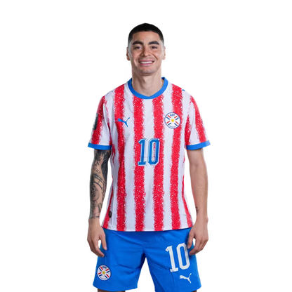 Selección Nacional de Fútbol Paraguay 2026 FIFA Mundial Jersey (Versión Jugador ha Versión Partido) - Mediocampista: No 7 Ramón SOSA, No 8 Diego GOMEZ,No. 10 Miguel ALMIRON rehegua