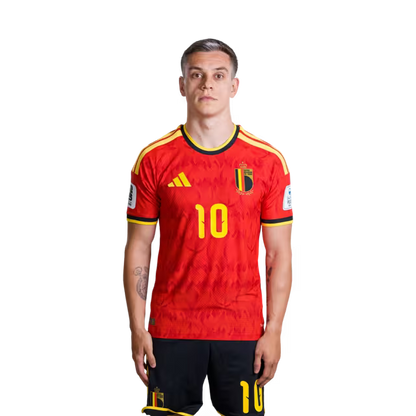 Belgisch nationaal voetbalelftal – WK 2026-shirt (spelersversie/wedstrijdversie) — Aanvallers: nr. 9 Romelu Lukaku, nr. 10 Leandro Trossard, nr. 11 Jérémy Doku