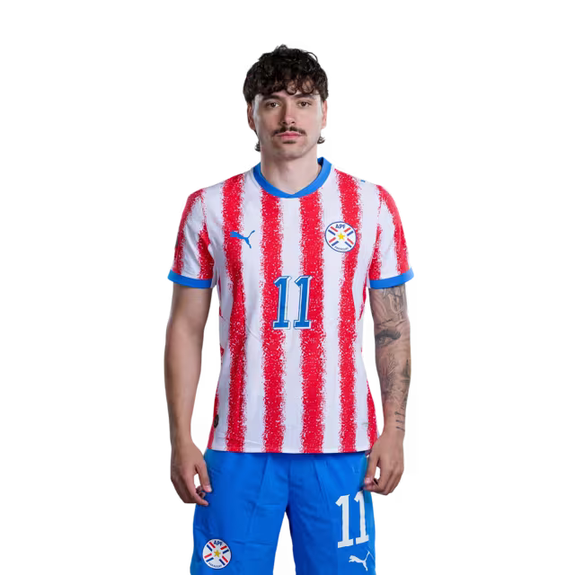 Selección Nacional de Fútbol Paraguay 2026 FIFA Mundial Jersey (Versión Jugador ha Versión Partido) - Mediocampista: No 11 MAURICIO, No 14 Andrés CUBAS,No. 16 Damián BOBADILLA rehegua