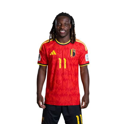 Belgisch nationaal voetbalelftal – WK 2026-shirt (spelersversie/wedstrijdversie) — Aanvallers: nr. 9 Romelu Lukaku, nr. 10 Leandro Trossard, nr. 11 Jérémy Doku