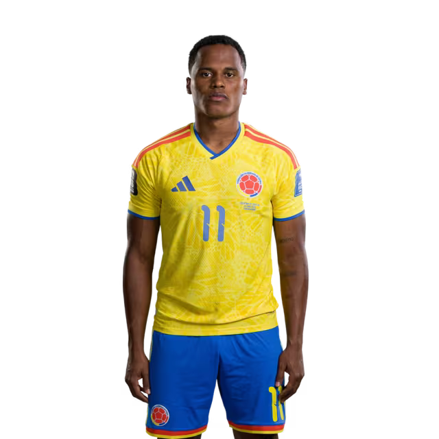 Camiseta de la Selección Nacional de Fútbol de Colombia para el Mundial 2026 (Versión jugador/Versión partido) — Centrocampistas: N.º 10 James RODRÍGUEZ, N.º 11 Jhon ARIAS, N.º 15 Juan PORTILLA