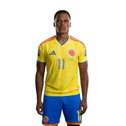 Camiseta de la Selección Nacional de Fútbol de Colombia para el Mundial 2026 (Versión jugador/Versión partido) — Centrocampistas: N.º 10 James RODRÍGUEZ, N.º 11 Jhon ARIAS, N.º 15 Juan PORTILLA