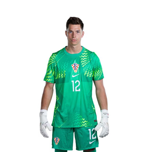 Dres hrvatske nogometne reprezentacije za Svjetsko prvenstvo 2026. (verzija za igrača/verzija za utakmicu) — Vratari: Br. 1 Dominik LIVAKOVIC, Br. 12 Ivor PANDUR, Br. 23 Dominik KOTARSKI
