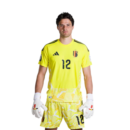 Belgisch nationaal voetbalelftal – WK 2026-shirt (spelersversie/wedstrijdversie) — Doelmannen: nr. 1 Thibaut Courtois, nr. 12 Senne Lammens, nr. 13 Mike Penders