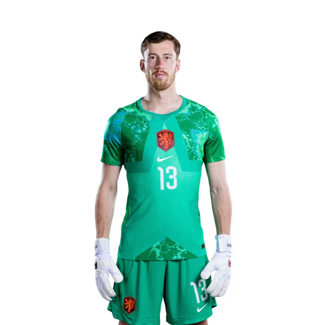 Nederlands voetbalelftal WK 2026-shirt (spelersversie/wedstrijdversie) — Keepers: nr. 1 Bart Verbruggen, nr. 13 Robin ROEFS, nr. 23 Mark FLEKKEN