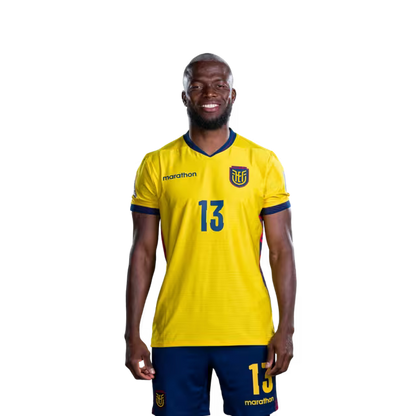 Camiseta de la Selección Nacional de Fútbol de Ecuador para el Mundial 2026 (Versión de jugador/Versión de partido) — Delanteros: N.° 9 John YEBOAH, N.° 11 Kevin RODRIGUEZ, N.° 13 Enner VALENCIA