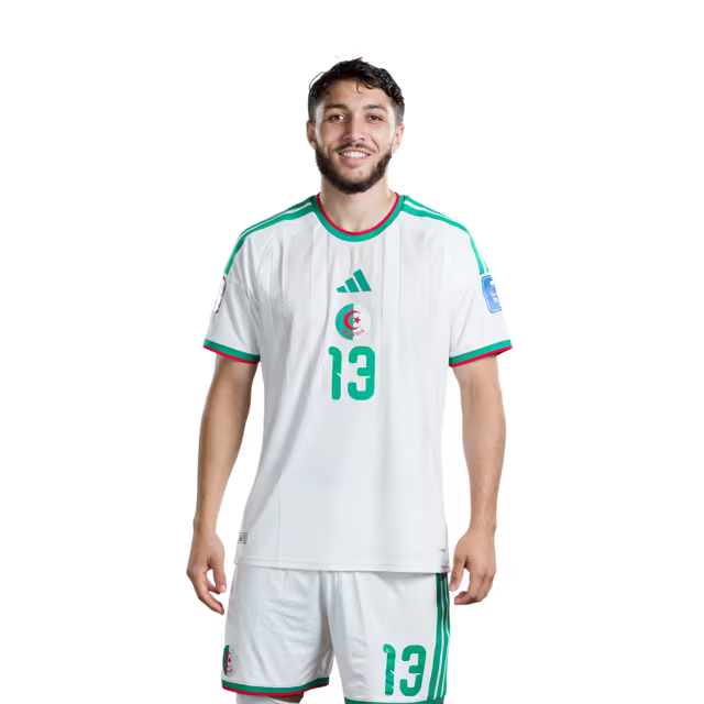 قميص منتخب الجزائر لكرة القدم لكأس العالم 2026 (نسخة اللاعب/نسخة المباراة) - المدافعون: رقم 5 زين الدين بلعيد، رقم 13 جاوين حاج، رقم 15 ريان آيت نوري