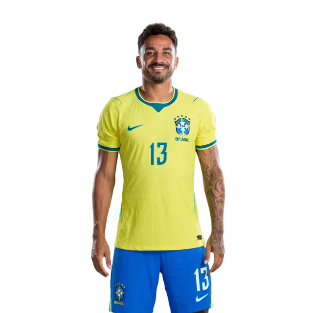 Camisa da Seleção Brasileira para a Copa do Mundo de 2026 (Versão Jogador/Versão de Jogo) — Defensores: Nº 13 DANILO, Nº 14 BREMER, Nº 15 LEO PEREIRA