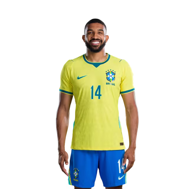 Camisa da Seleção Brasileira para a Copa do Mundo de 2026 (Versão Jogador/Versão de Jogo) — Defensores: Nº 13 DANILO, Nº 14 BREMER, Nº 15 LEO PEREIRA