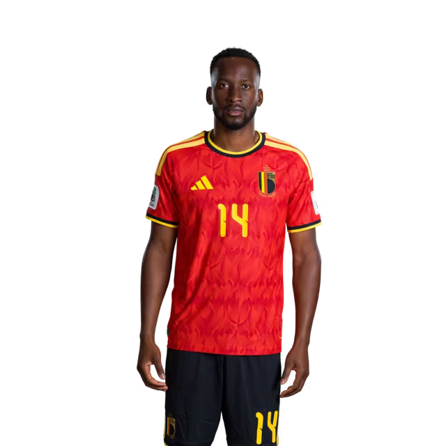 Belgisch nationaal voetbalelftal – WK 2026-shirt (spelersversie/wedstrijdversie) — Aanvallers: nr. 14 Dodi LUKEBAKIO, nr. 17 Charles DE KETELAERE, nr. 26 Matias FERNANDEZ-PARDO