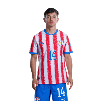 Selección Nacional de Fútbol Paraguay 2026 FIFA Mundial Jersey (Versión Jugador ha Versión Partido) - Mediocampista: No 11 MAURICIO, No 14 Andrés CUBAS,No. 16 Damián BOBADILLA rehegua