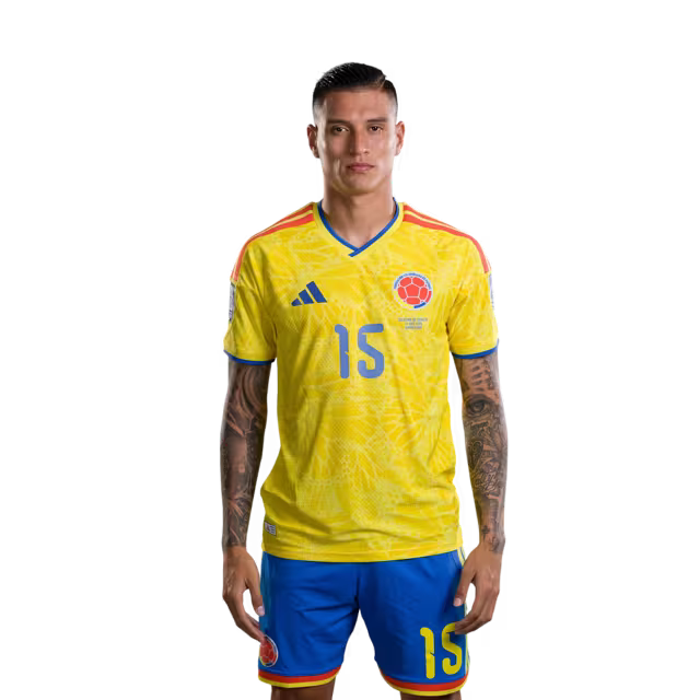 Camiseta de la Selección Nacional de Fútbol de Colombia para el Mundial 2026 (Versión jugador/Versión partido) — Centrocampistas: N.º 10 James RODRÍGUEZ, N.º 11 Jhon ARIAS, N.º 15 Juan PORTILLA