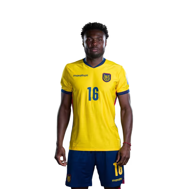 Camiseta de la Selección Nacional de Fútbol de Ecuador para el Mundial 2026 (Versión de jugador/Versión de partido) — Delanteros: N.° 16 Jordy CAICEDO, N.° 19 Gonzalo PLATA, N.° 20 Nilson ANGULO, N.° 24 Jeremy AREVALO