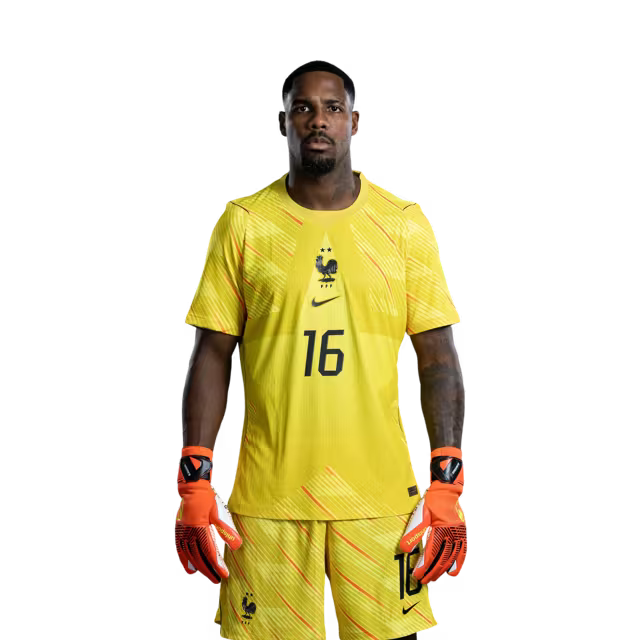 Maillot de l'équipe de France de football pour la Coupe du Monde 2026 (Version joueur/Version match) — Gardiens de but : N° 1 Brice SAMBA, N° 16 Mike MAIGNAN, N° 23 Robin RISSER