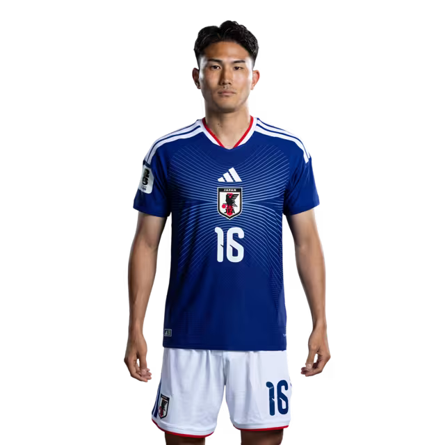 2026年ワールドカップ日本代表 ユニフォーム（選手バージョン／試合バージョン） DF：No.5 長友佑都、No.16 渡辺剛、No.20 瀬古歩夢
