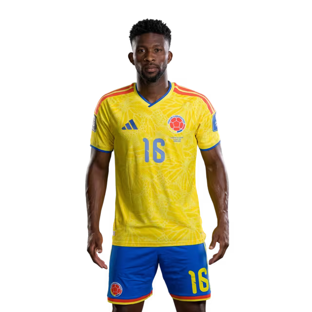 Camiseta de la Selección Nacional de Fútbol de Colombia para el Mundial 2026 (Versión jugador/Versión partido) — Centrocampistas: N.º 16 Jefferson LERMA, N.º 20 Juan QUINTERO