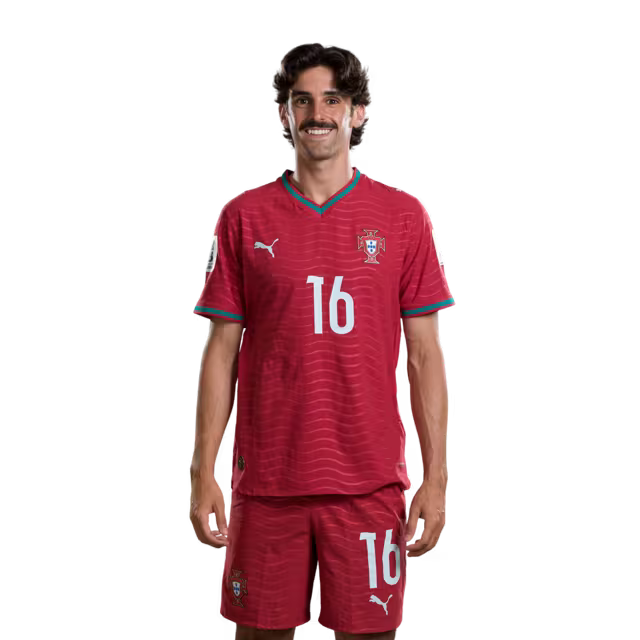 Camisola da Seleção Portuguesa de Futebol para o Mundial 2026 (versão do jogador/versão do jogo) - Avançados: N.º16 FRANCISCO TRINCAO, N.º17 RAFAEL LEAO, N.º18 PEDRO NETO