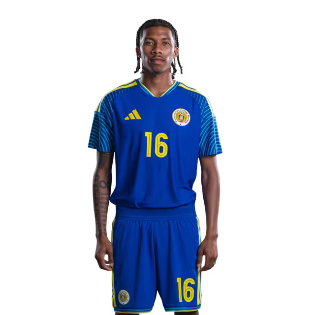 Jersey di Kopa Mundial 2026 Selekshon Nashonal di Futbòl Kòrsou (Vershon di Hungadó/Vershon di Partido) —Delanteronan: No.13 Tyrese NOSLIN, No.14 Kenji GORRE, No.16 Jearl MARGARITHA