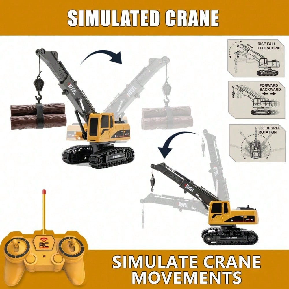 RC Crane & Timber Truck Set – 2-In-1 Remote Control Construction Vehicle Combo With Lights, Logs, And Accessories, Educational DIY Freight Game, Perfect Christmas & Holiday Gift For Kids