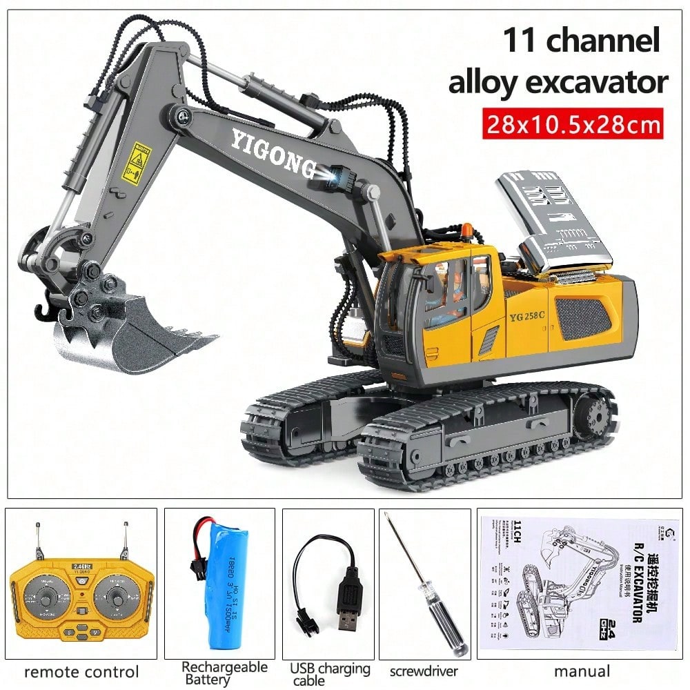 1:20 Scale RC Excavator Toy – Heavy-Duty Remote Control Construction Vehicle With 680° Rotation, Realistic Arm Movement & Metal Bucket, Ideal Christmas & Year-End Gift For Kids