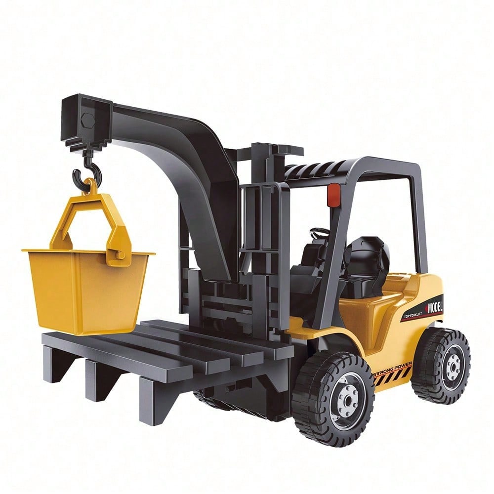 2-In-1 RC Forklift & Crane Truck – 11CH 2.4G Remote Control Construction Vehicle With Manual Lifting Hook & Pallet Accessories, Perfect Christmas & Year-End Gift For Kids