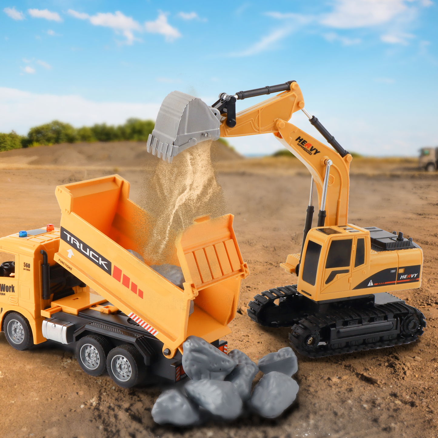 RC Excavator & Dump Truck Set – 2-In-1 Remote Control Construction Vehicle Combo With Lights, Sounds, And Rechargeable Battery, Perfect Christmas & Year-End Gift For Kids