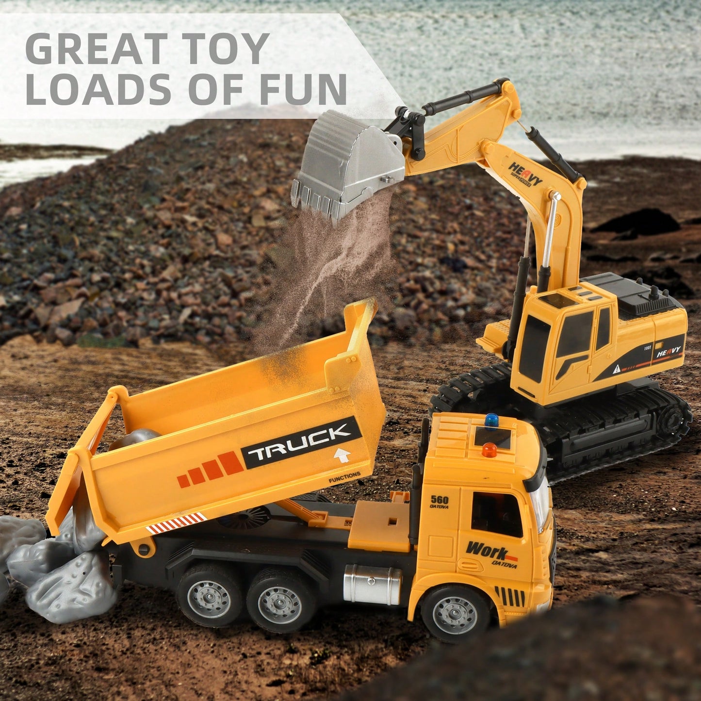 RC Excavator & Dump Truck Set – 2-In-1 Remote Control Construction Vehicle Combo With Lights, Sounds, And Rechargeable Battery, Perfect Christmas & Year-End Gift For Kids