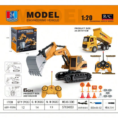 RC Excavator & Dump Truck Set – 2-In-1 Remote Control Construction Vehicle Combo With Lights, Sounds, And Rechargeable Battery, Perfect Christmas & Year-End Gift For Kids