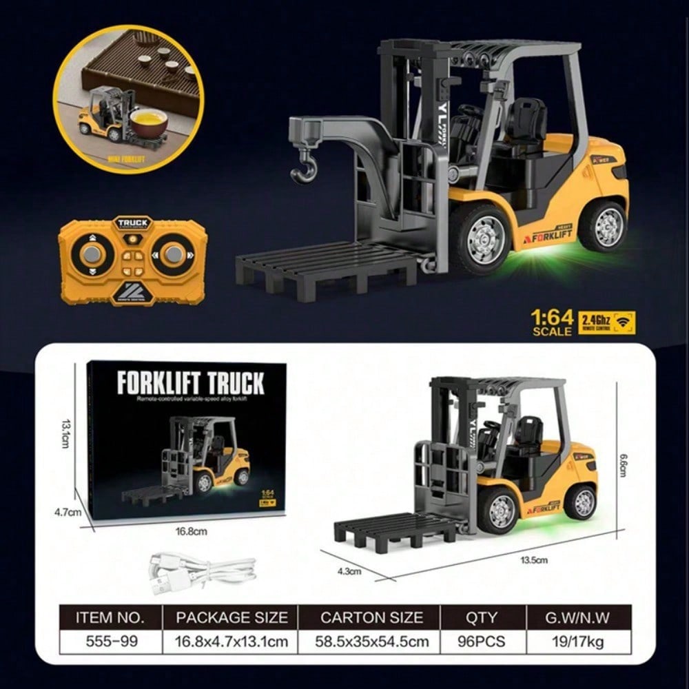 RC Construction Toy Combo – Excavator, Dump Truck, Crane & Forklift With Lights, Sounds & USB Rechargeable Design, Great Christmas Gift