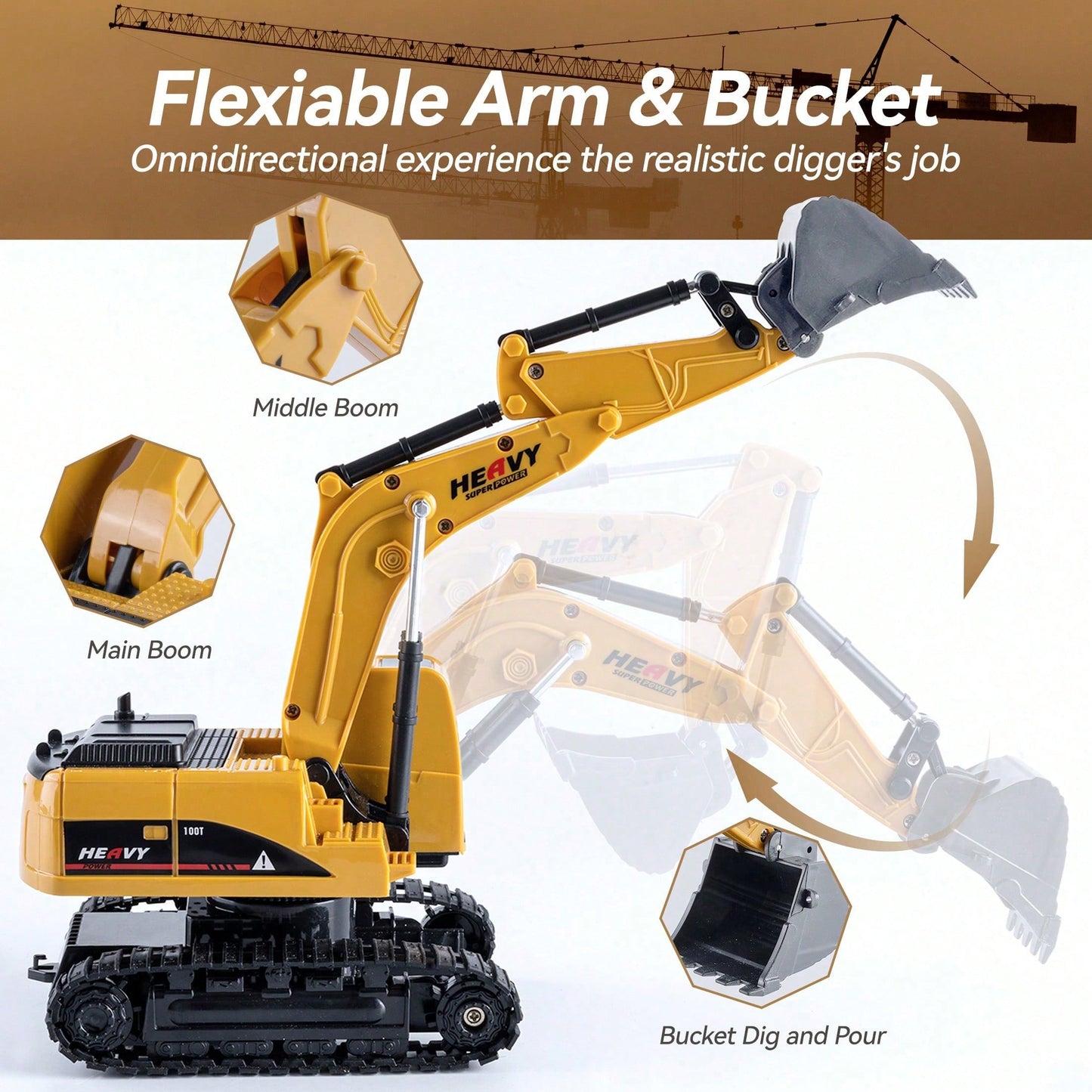 RC Construction Truck Toys – Excavator, Forklift & Dump Truck With Rechargeable Battery, Lights & Sounds, Great Christmas Gift
