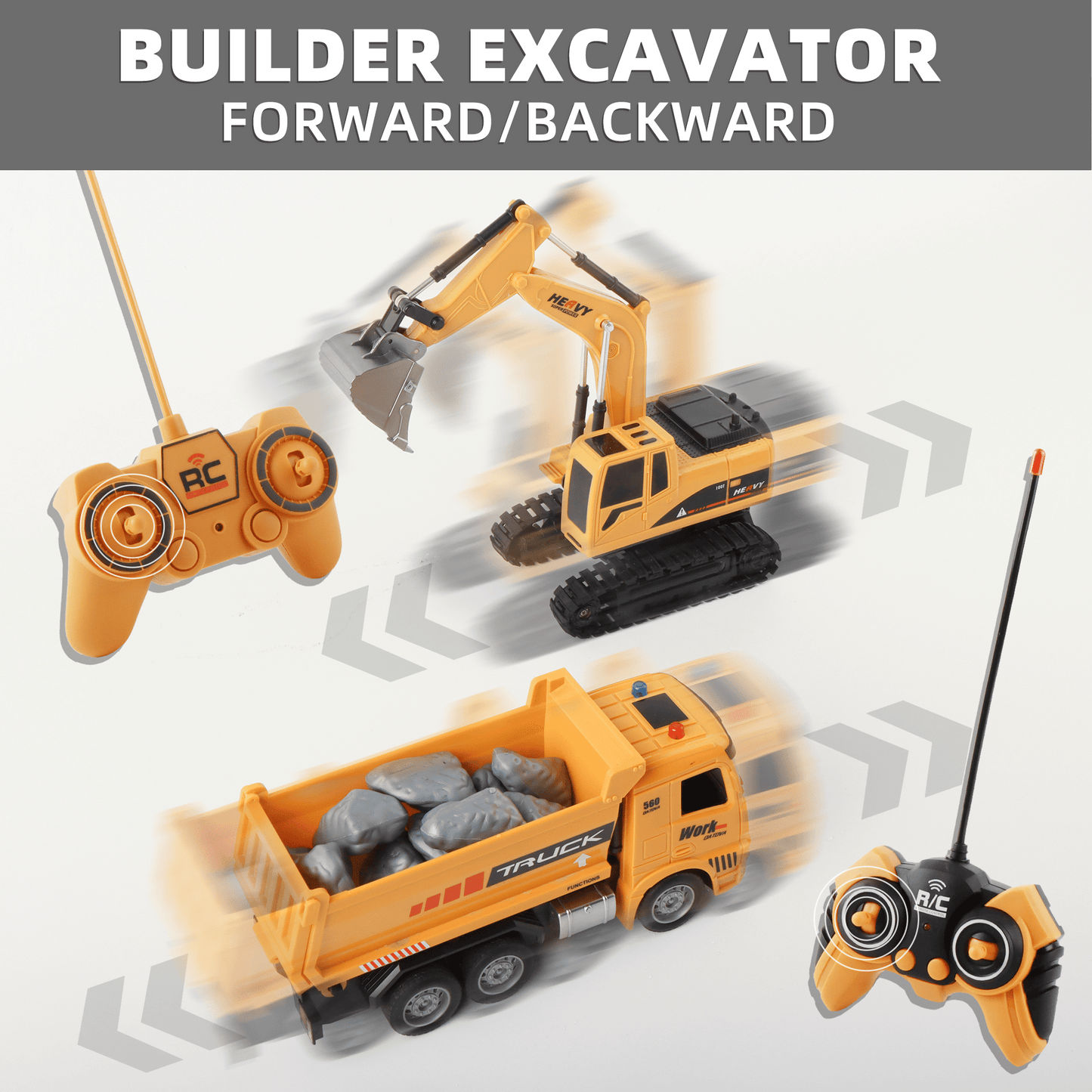 RC Construction Truck Toys – Excavator, Forklift & Dump Truck With Rechargeable Battery, Lights & Sounds, Great Christmas Gift
