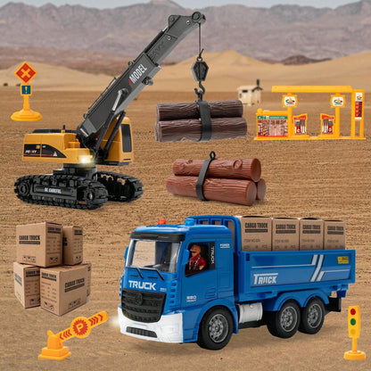 RC Construction Toy Combo – Excavator, Dump Truck, Crane & Forklift With Lights, Sounds & USB Rechargeable Design, Great Christmas Gift