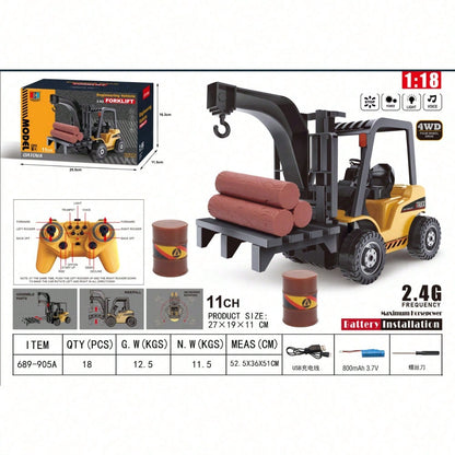 RC Construction Toy Combo – Excavator, Dump Truck, Crane & Forklift With Lights, Sounds & USB Rechargeable Design, Great Christmas Gift