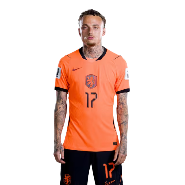 Nederlands elftal WK-shirt 2026 (spelersversie/wedstrijdversie) — Aanvallers: nr. 17 Noa Lang, nr. 18 Donyell Malen, nr. 19 Brian Brobbey, nr. 24 Crysencio Summerville