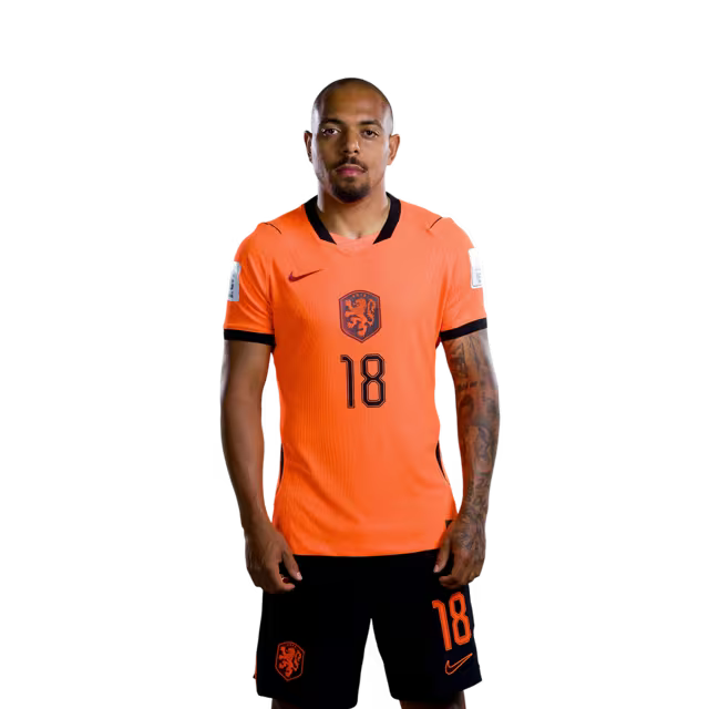 Nederlands elftal WK-shirt 2026 (spelersversie/wedstrijdversie) — Aanvallers: nr. 17 Noa Lang, nr. 18 Donyell Malen, nr. 19 Brian Brobbey, nr. 24 Crysencio Summerville