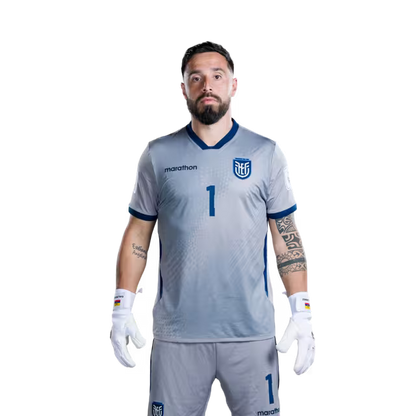 Camiseta de la Selección Nacional de Fútbol de Ecuador para el Mundial 2026 (Versión de jugador/Versión de partido) — Porteros: N.° 1 Hernán Galíndez, N.° 12 Moisés Ramírez, N.° 22 Gonzalo Valle