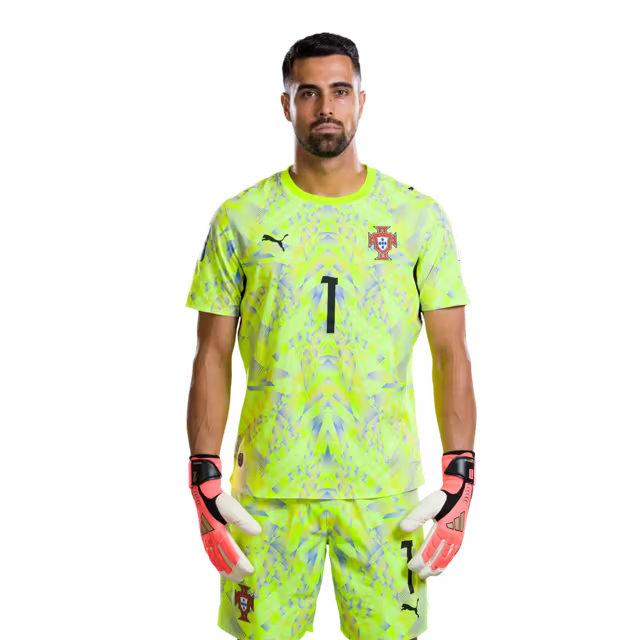 Camisola da Seleção Portuguesa de Futebol para o Mundial 2026 (versão do jogador/versão do jogo) — Guarda-redes: N.º1 DIOGO COSTA, N.º12 JOSE SA, N.º22 RUI SILVA