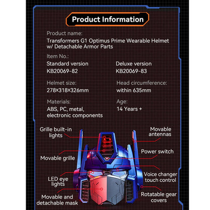 Transformers G1 Optimus Prime Wearable Helmet – 15 Detachable Armor Panels, Voice Changer & Visual Mech Gear System (Standard Edition)
