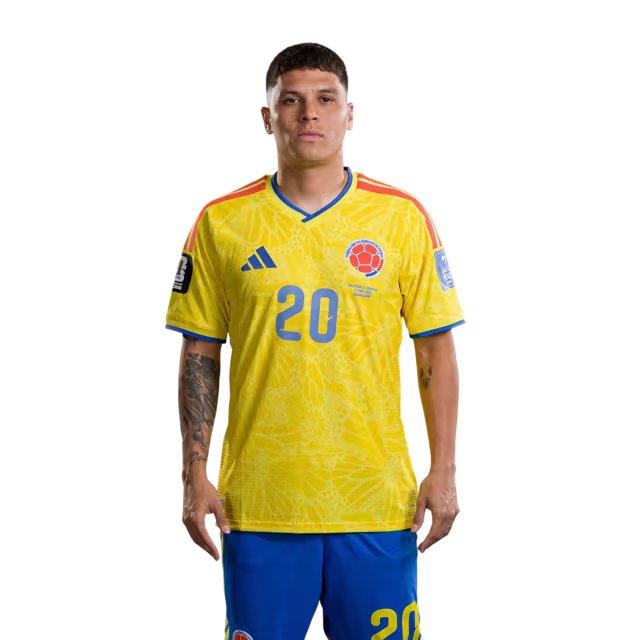 Camiseta de la Selección Nacional de Fútbol de Colombia para el Mundial 2026 (Versión jugador/Versión partido) — Centrocampistas: N.º 16 Jefferson LERMA, N.º 20 Juan QUINTERO