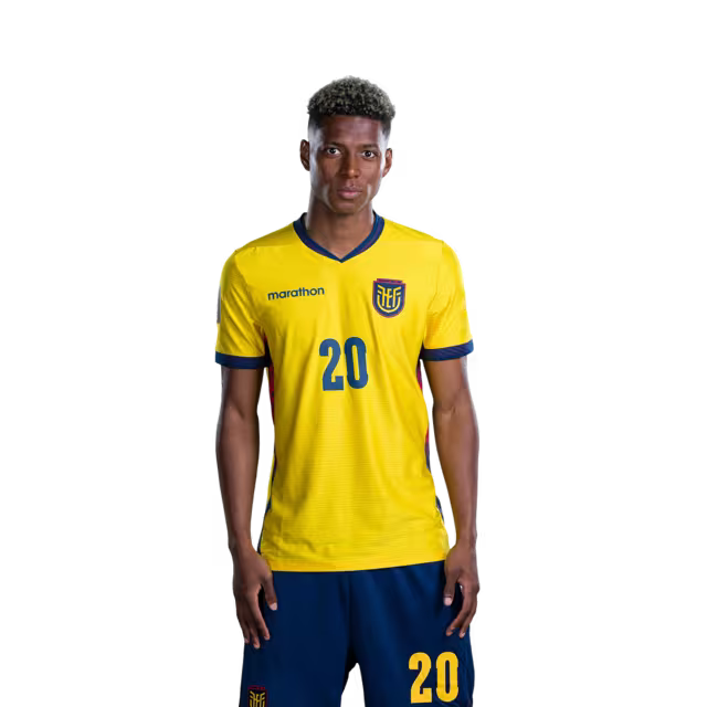 Camiseta de la Selección Nacional de Fútbol de Ecuador para el Mundial 2026 (Versión de jugador/Versión de partido) — Delanteros: N.° 16 Jordy CAICEDO, N.° 19 Gonzalo PLATA, N.° 20 Nilson ANGULO, N.° 24 Jeremy AREVALO