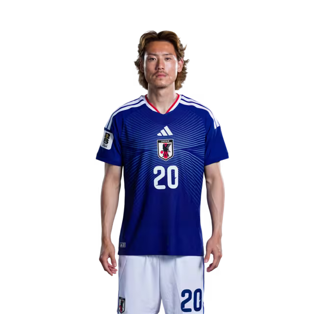 2026年ワールドカップ日本代表 ユニフォーム（選手バージョン／試合バージョン） DF：No.5 長友佑都、No.16 渡辺剛、No.20 瀬古歩夢