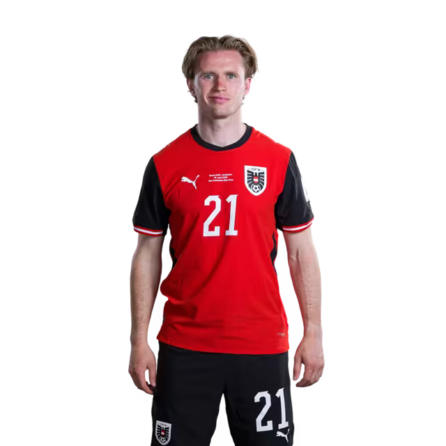 Österreichisches Nationalmannschaftstrikot für die WM 2026 (Spielerversion/Match-Version) – Angreifer: Nr. 7 Marko ARNAUTOVIC, Nr. 11 Michael Gregoritsch, Nr. 14 Sasa KALAJDZIC, Nr. 21 Patrick WIMMER