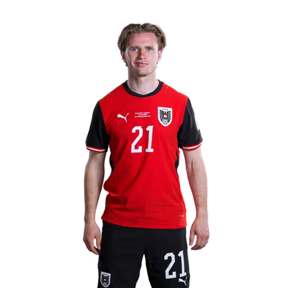 Österreichisches Nationalmannschaftstrikot für die WM 2026 (Spielerversion/Match-Version) – Angreifer: Nr. 7 Marko ARNAUTOVIC, Nr. 11 Michael Gregoritsch, Nr. 14 Sasa KALAJDZIC, Nr. 21 Patrick WIMMER