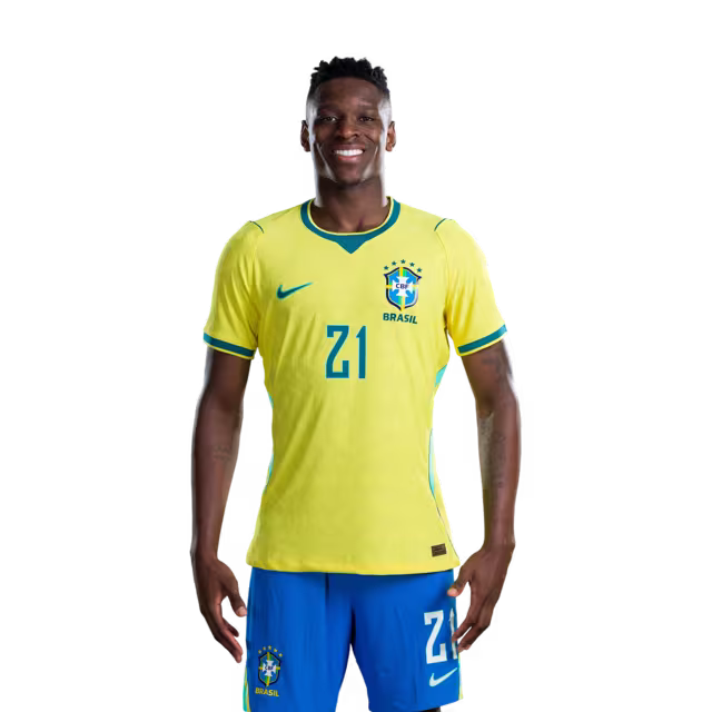 Camisa da Seleção Brasileira para a Copa do Mundo de 2026 (Versão Jogador/Versão de Jogo) — Atacantes: Nº 11 RAPHINHA, Nº 19 ENDRICK, Nº 21 LUIZ HENRIQUE